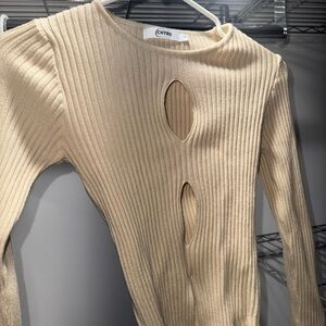 Cream Ribbed Cutout Sweater